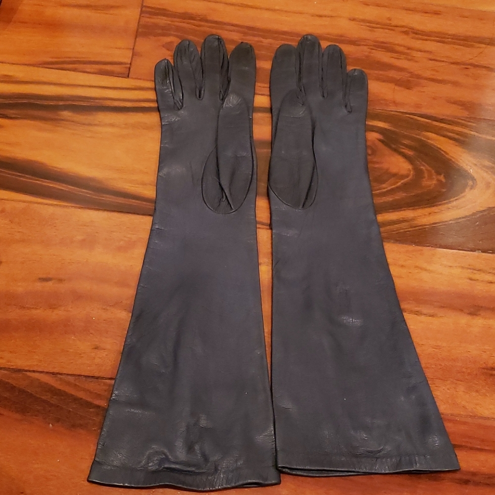 Vintage blue leather long gloves by REGENCY